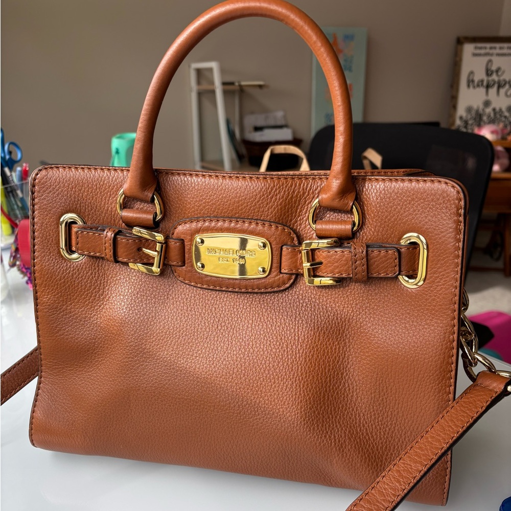 Michael Kors Tan Leather Satchel with Gold Accents